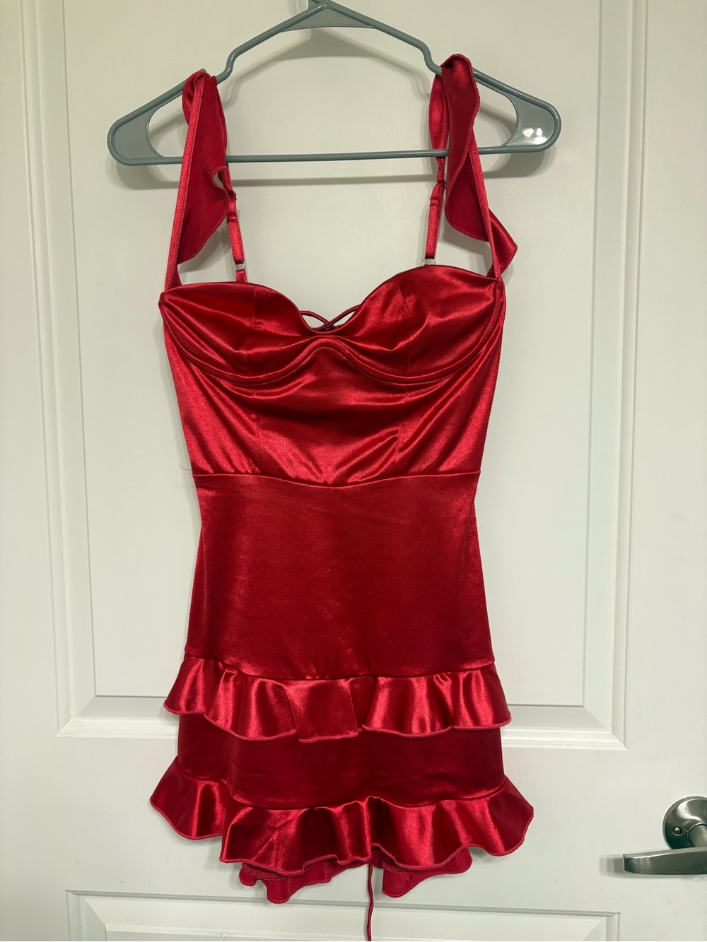 Lucy in the sky Red Satin Ruffle Mini Dress